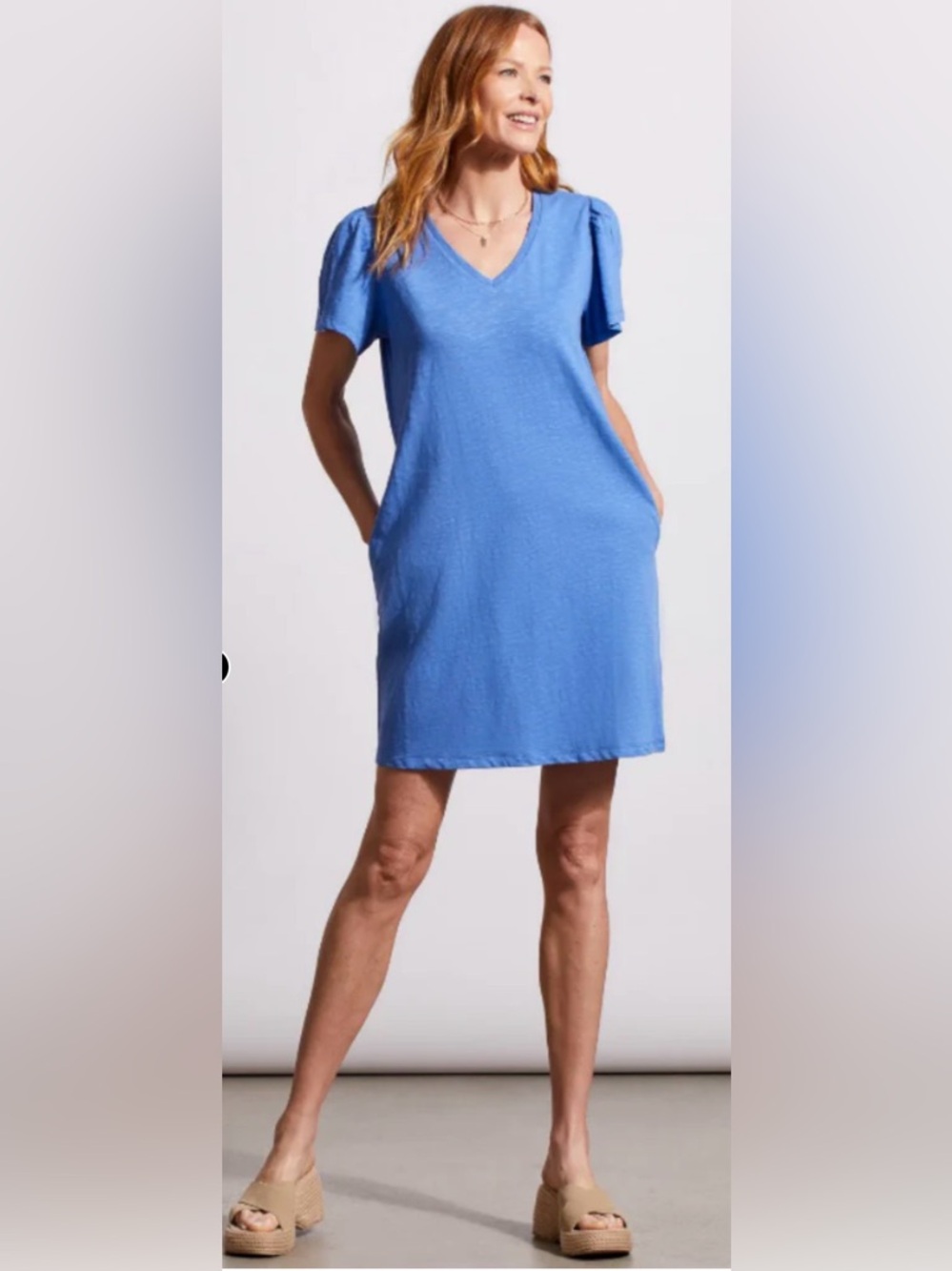 TRIBAL Cotton Flutter Sleeve Blue t shirt Dress with Pockets Size L 100%cotton
